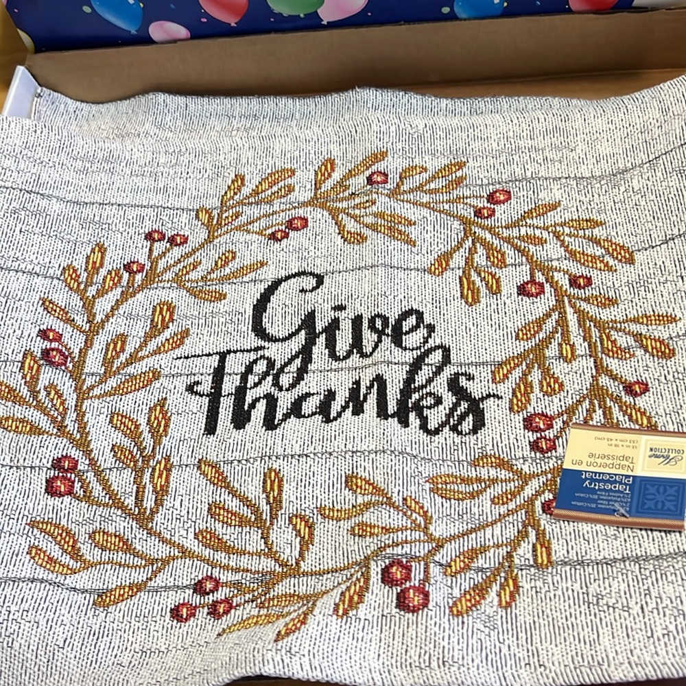 New Set of 2 Tapestry Placemat Home Collection “Give Thanks” Fall Harvest (H-8)